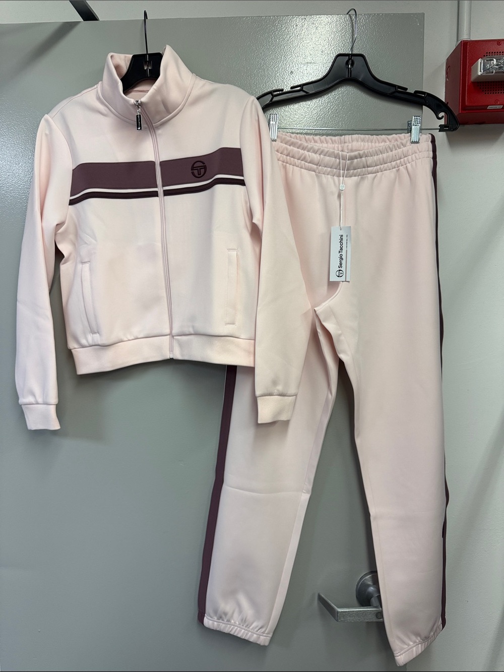 Sergio Tacchini Light Pink Track Jacket & Joggers with Mauve Stripes